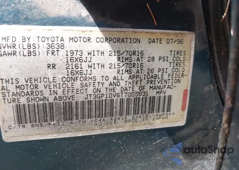 1996 Toyota Rav4 из США, поврежденный, VIN JT3GP10V6T7005831